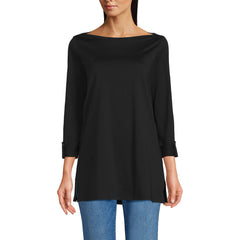 Women's Petite Size Supima Cotton Adjustable 3/4 Sleeve Boatneck Tunic