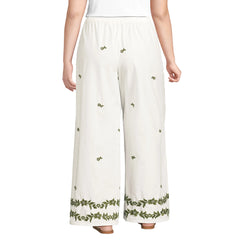 Women's Plus Size Poplin High Rise Extra Wide Leg Embroidered Pants