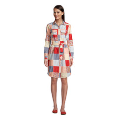 Women's Petite Cotton Poplin Button Front Shirt Dress