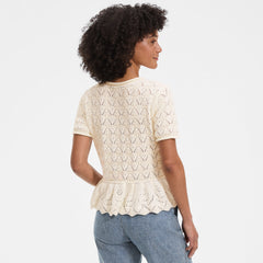 Women's Drifter Pointelle Ruffle Hem Cardigan Sweater