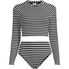 Women's Crochet Long Sleeve Bikini Top and High Waisted Bottoms Swimsuit Set