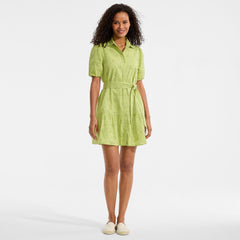 Women's Petite Elbow Sleeve Eyelet Knee Length Shirt Dress