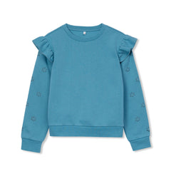 Girls Long Sleeve Cozy Fleece Ruffle Eyelet Sweatshirt