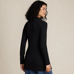 Women's Long Sleeve Polished Rib Button Through Tunic Shirt