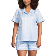Women's Plus Size Cotton Poplin 2 Piece Pajama Set - Short Sleeve Top and Shorts