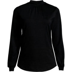 Women's Plus Size Jersey Long Sleeve Gathered Mock