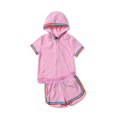 Girls Terry Zip Front Top and Shorts Cover Up Set
