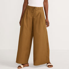 Women's Petite Poplin Mid Rise Pleated Slouchy Pants