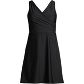 Women's D-Cup Chlorine Resistant Tummy Control Surplice Wrap Swim Dress One Piece Swimsuit