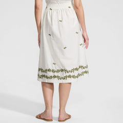Women's Petite Poplin Smocked Embroidered High Rise Midi Skirt