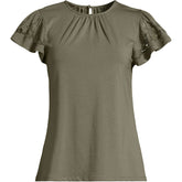 Women's Plus Size Lightweight Jersey Crew Neck Ruffle Sleeve Flowy Top