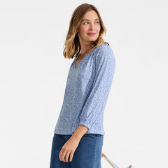 Women's Lightweight Jersey 3/4 Sleeve Notch Neck Gather Blouse