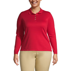 School Uniform Women's Plus Size Long Sleeve Feminine Fit Pima Polo Shirt