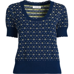 Women's Fine Gauge Cotton Jacquard Scoop Neck Sweater