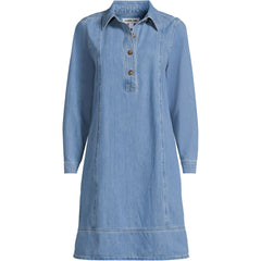 Women's Plus Size Light Weight Denim Popover At the Knee Dress