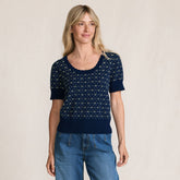 Women's Fine Gauge Cotton Jacquard Scoop Neck Sweater