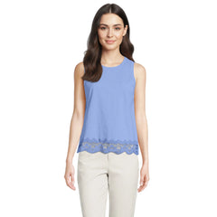 Women's Sleeveless Slub Crew Neck Lace Trim Tank Top