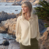 Women's Voile Shirred Trim Insert Shirt