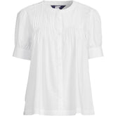 Women's Poplin Elbow Sleeve Pintuck Button Front Top