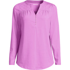 Women's Long Sleeve Lightweight Jersey Notch Neck Tunic Top