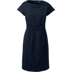 School Uniform Women's Petite Washable Wool Piped Sheath Dress
