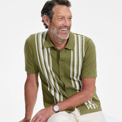 Men's Short Sleeve Striped Button Through Sweater Polo