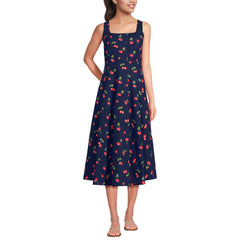 Women's Tall Princess Seamed Cotton Poplin Midi Dress