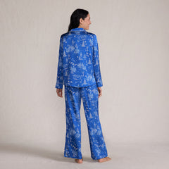 Women's Petite Satin 2 Piece Pajama Set - Long Sleeve Top and Wide Leg Pants