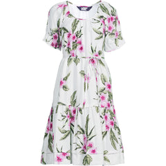 Women's Plus Size Puff Sleeve Pleated Linen Knee Length Dress