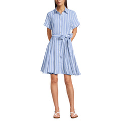 Women's Petite Linen Blend Button Front Dress with Godets