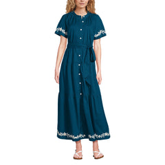 Women's Cotton Voile Button Front Maxi Dress