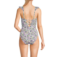 Women's Petite Pique Ruffle One Piece Swimsuit