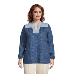 Women's Plus Size Cotton Poplin Peasant Shirt