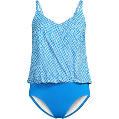 Women's Plus Size Chlorine Resistant Smoothing Control Blouson Fauxkini One Piece Swimsuit