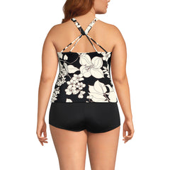 Women's Plus Size DD-Cup Tugless High Neck Strappy Back Tankini Top