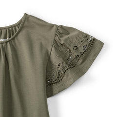Women's Plus Size Lightweight Jersey Crew Neck Ruffle Sleeve Flowy Top
