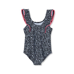 Girls Chlorine Resistant Scoop Neck Ruffle One Piece Swimsuit