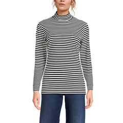 Women's Petite Relaxed Cotton Long Sleeve Mock Turtleneck