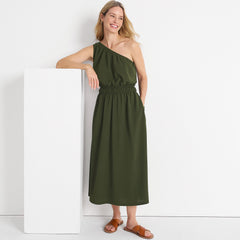 Women's Creaseless One Shoulder Midi Dress