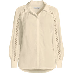 Women's Plus Size Voile Shirred Trim Insert Shirt