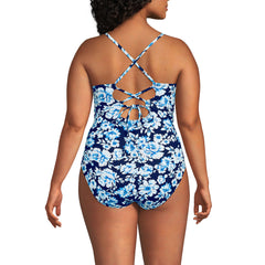 Women's Plus Size Lace Up One Piece Swimsuit