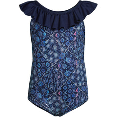 Girls Scoop Ruffle Neck One Piece Swimsuit