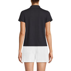 Women's Linen Blend Short Sleeve Button Front Polo Top