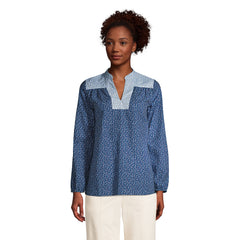 Women's Petite Cotton Poplin Peasant Shirt