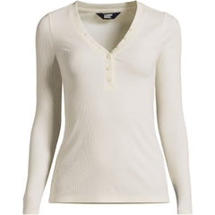 Women's Petite Drapey Rib Skimming Long Sleeve Henley T-Shirt