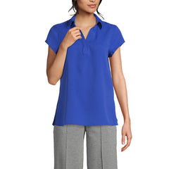 Women's Short Sleeve Split Neck Crepe Blouse