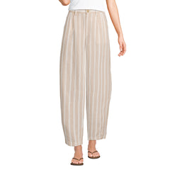 Women's Petite Linen High Rise Pleated Barrel Leg Ankle Pants