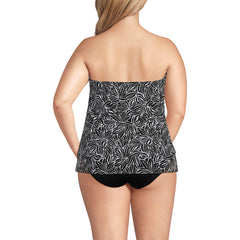 Women's Plus Size Chlorine Resistant Mesh Bandeau High Leg Fauxkini One Piece Swimsuit