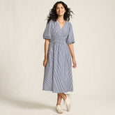 Women's Puff Sleeve Smocked Waist V Neck Dress