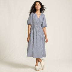 Women's Puff Sleeve Smocked Waist V Neck Dress